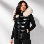 Дамски елек City Angels, черен лак, с естествен косъм 7099